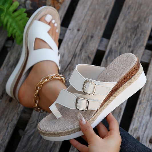 Double Buckle PU Leather Sandals