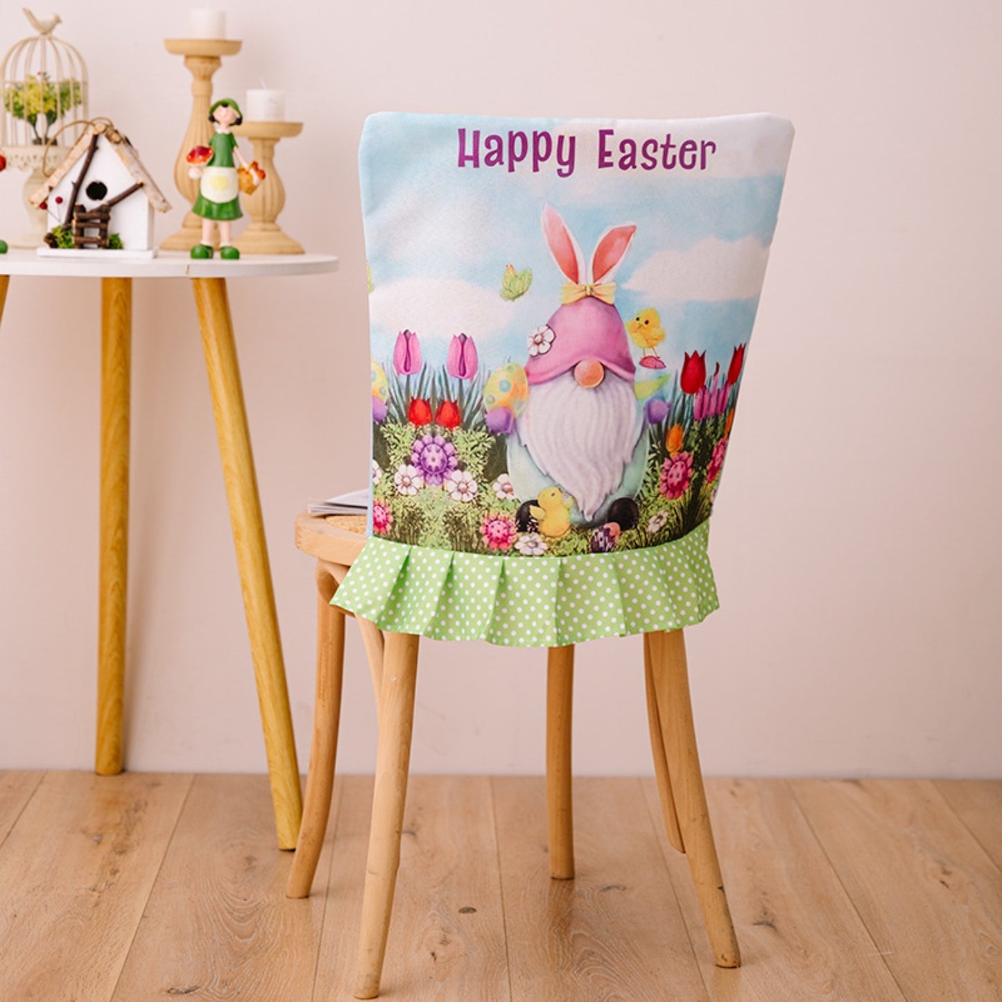 Easter Polka Dot Pleated Hem Chair Cover